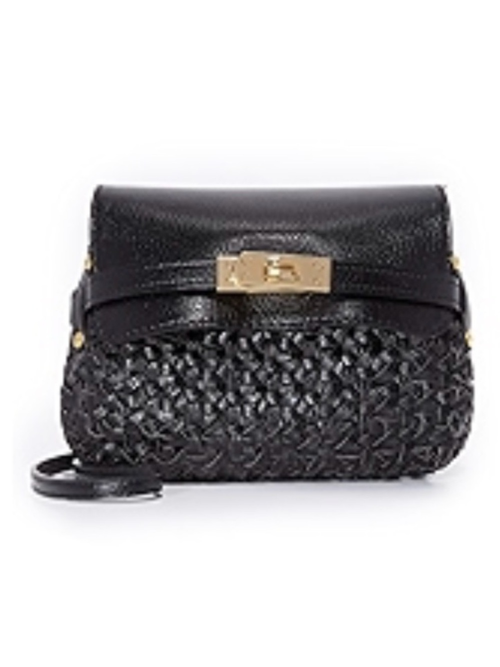 Serpui Black Woven Leather Crossbody bag with Gold Turn-Lock